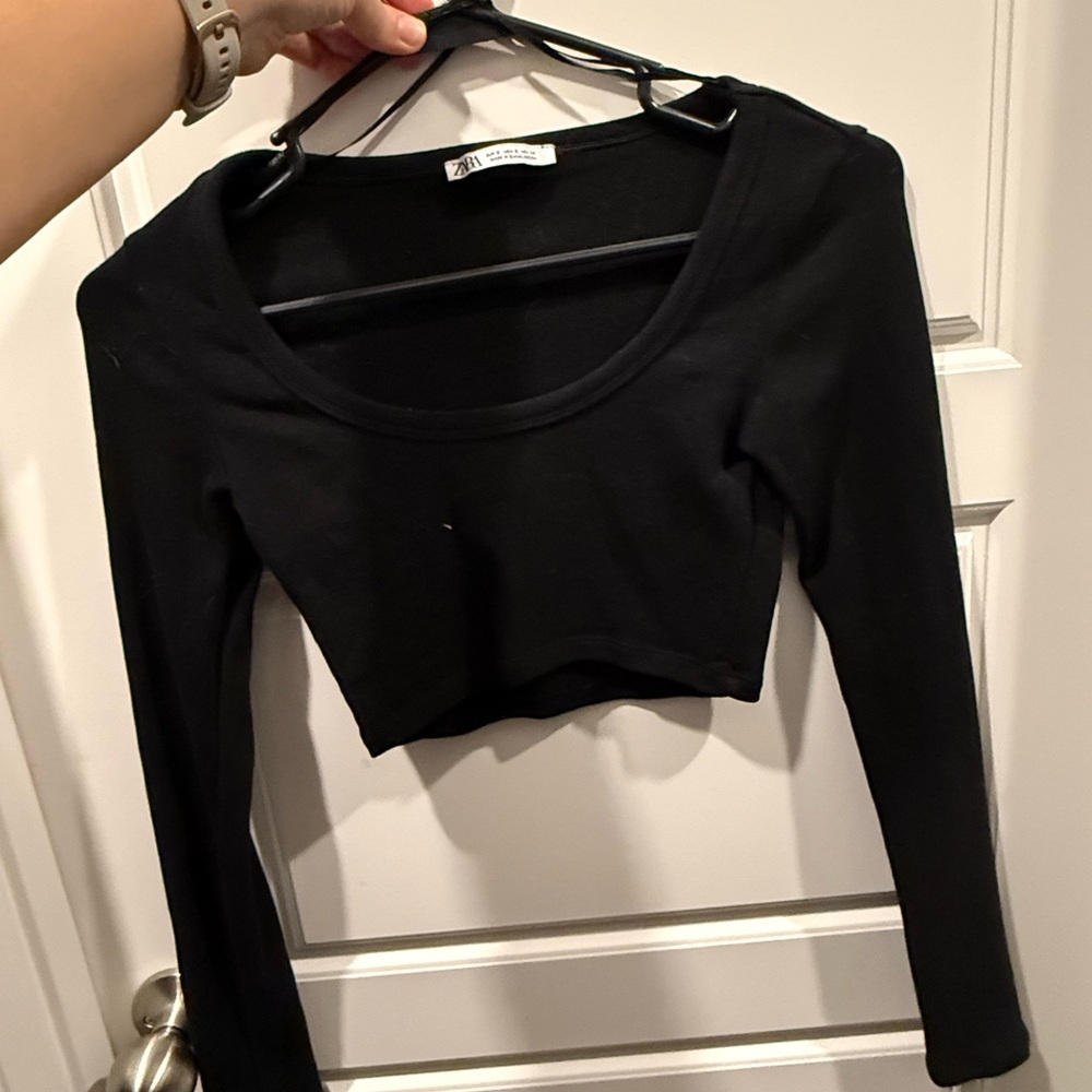 Zara Black Long Sleeve Crop Top